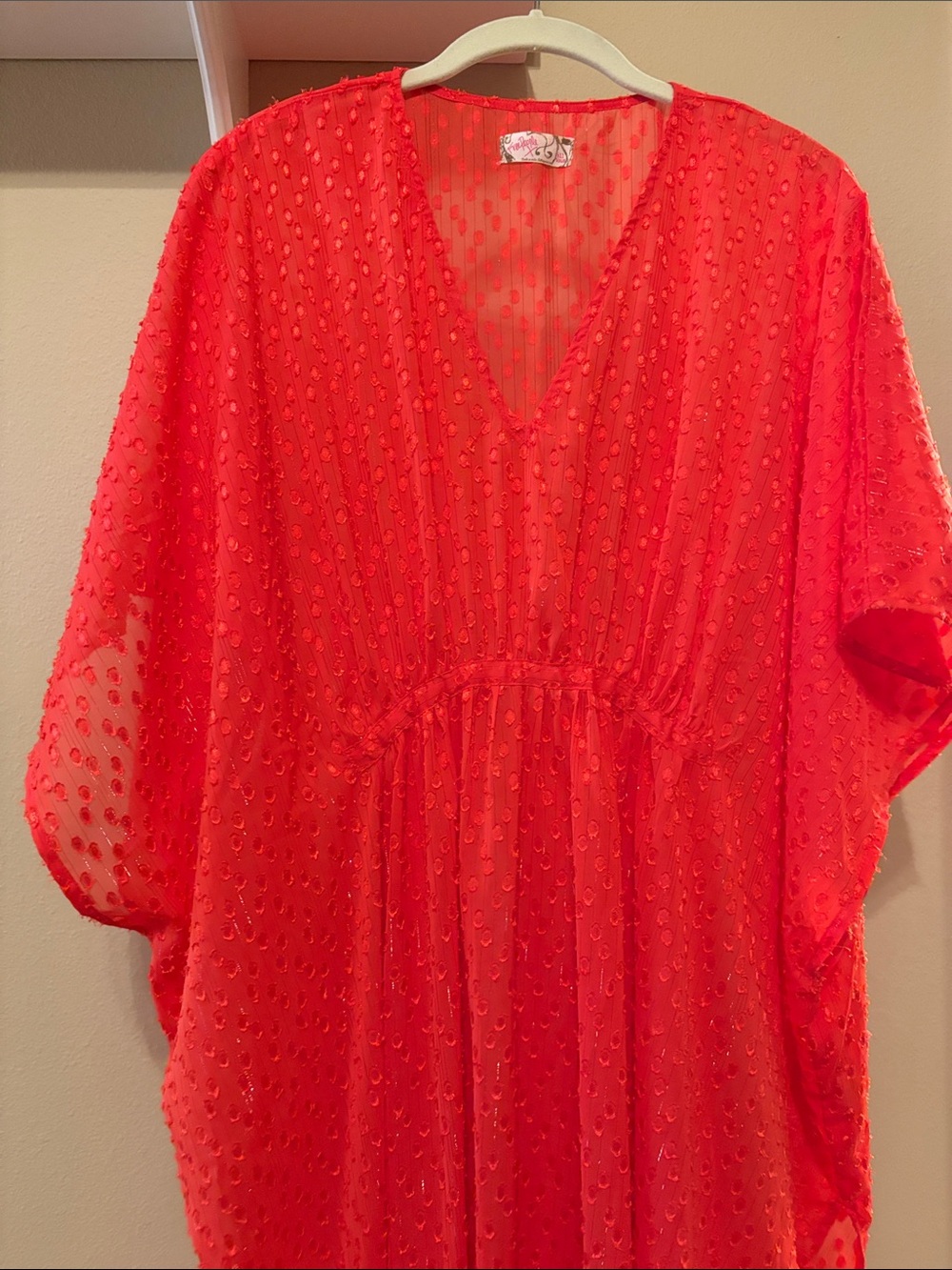 Bright Red Stevie sheer Kaftan swim cover up